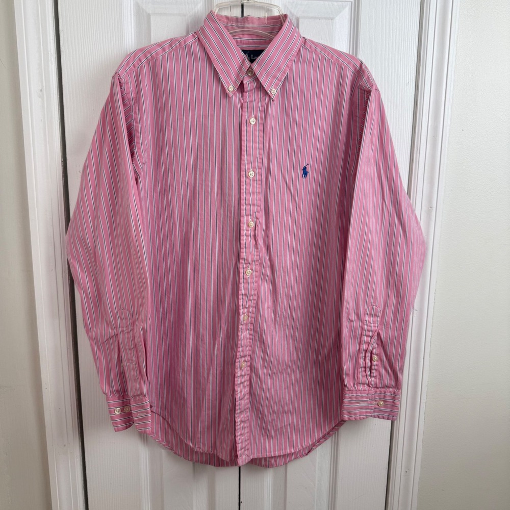 Ralph Lauren Classic Fit Pink Blue‎ Stripe Button Down Shirt Men L